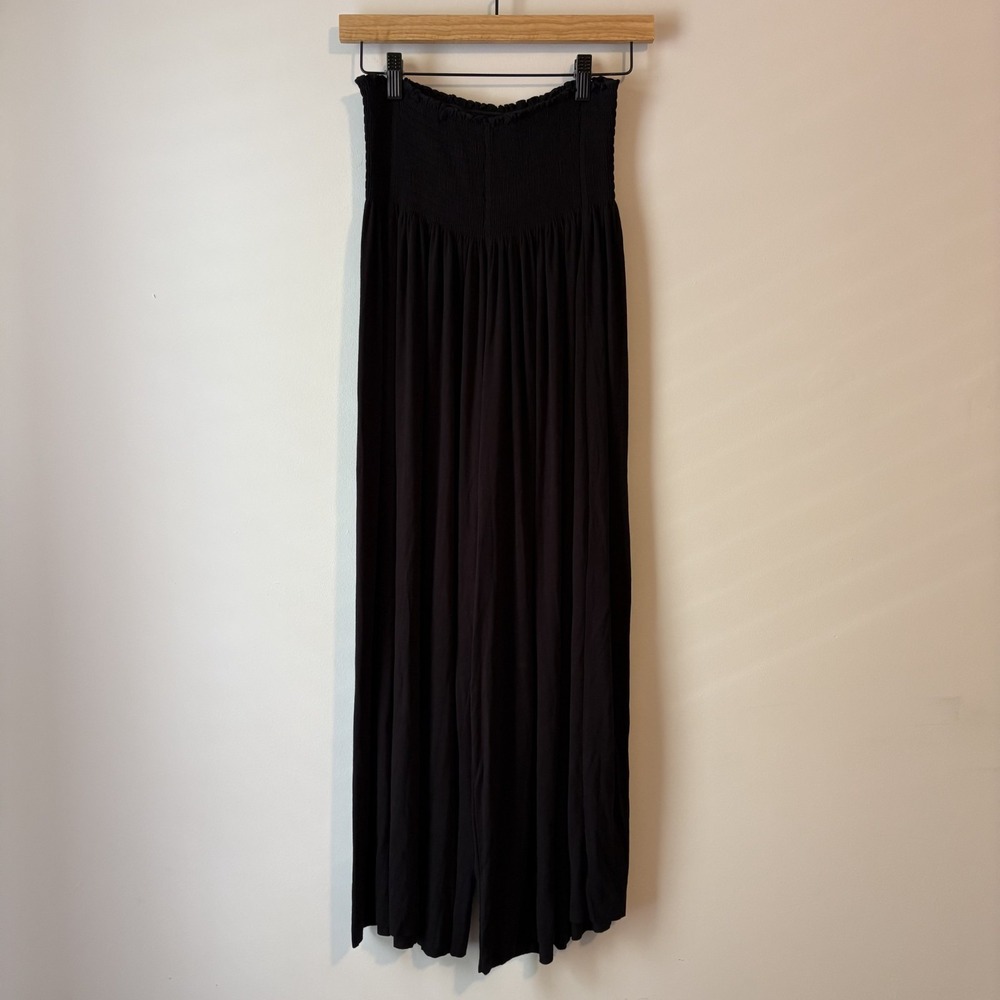 Natural Life Palazzo Wide Leg Smocked Pull On Pants Crop Black Sz M Boho Hippie